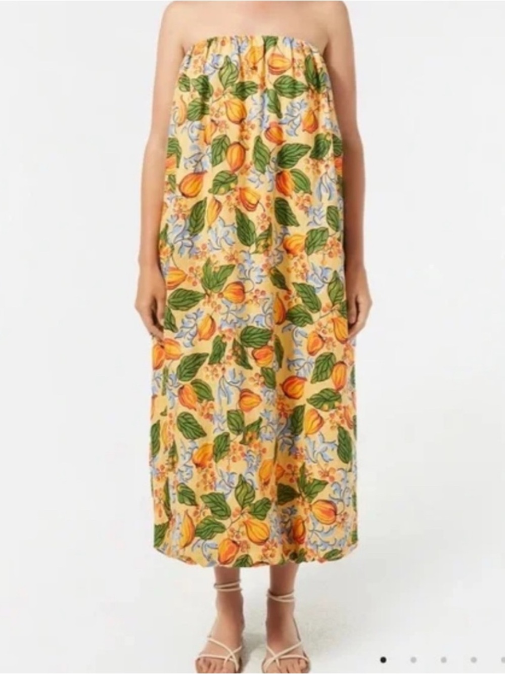 NWT NEVER WORN RHODE Yellow Strapless Fruit-Print Midi Dress